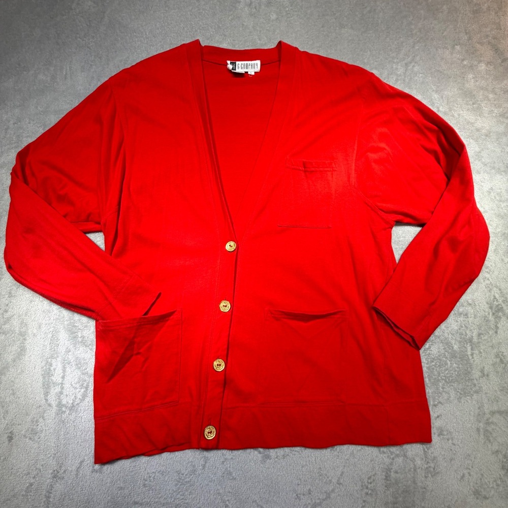 Vintage SK & Company Red Cardigan Sweater Size L 100% Cotton‎ 90s Gold Buttons